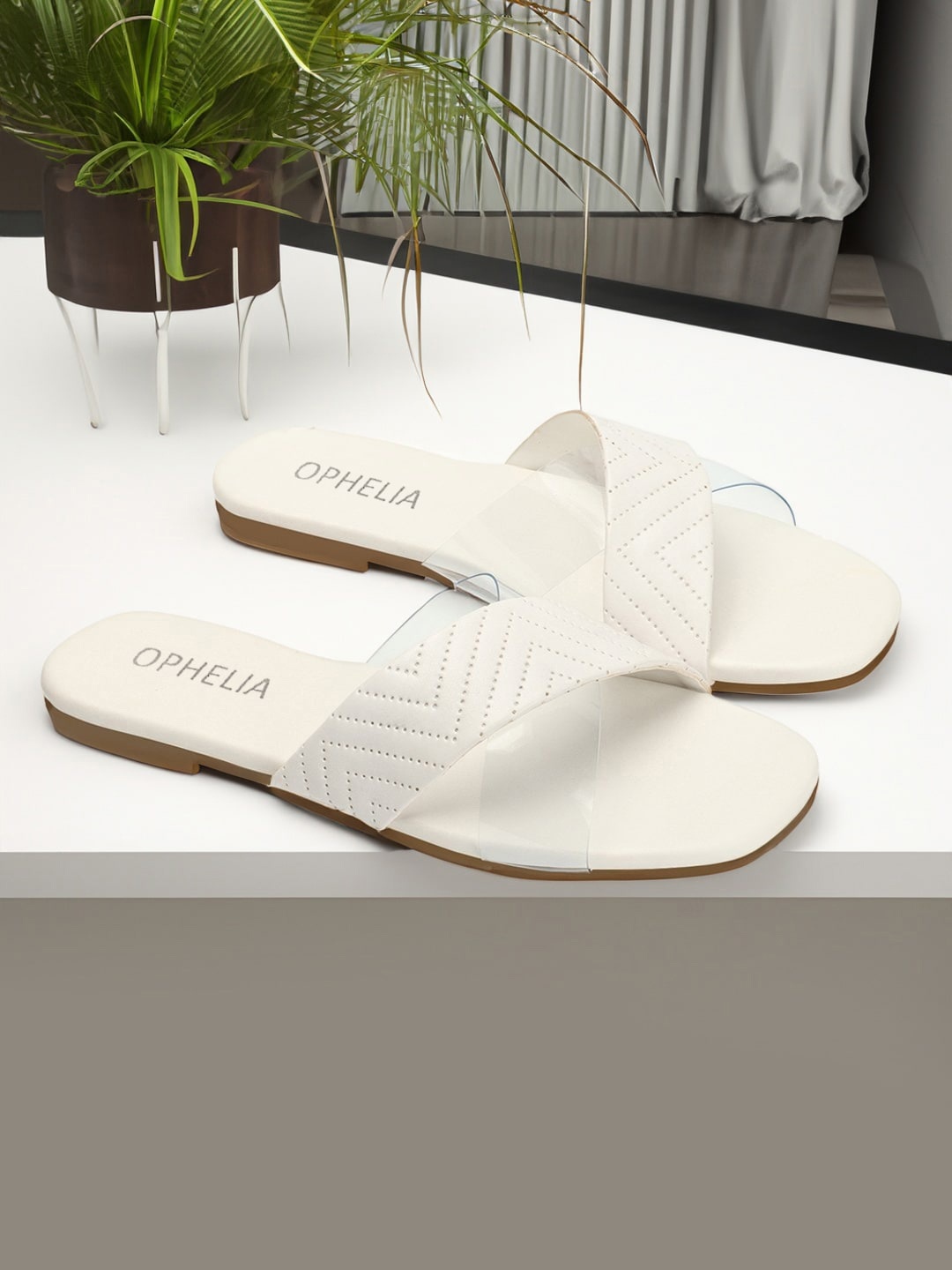 

OPHELIA Textured Open Toe Flats, White