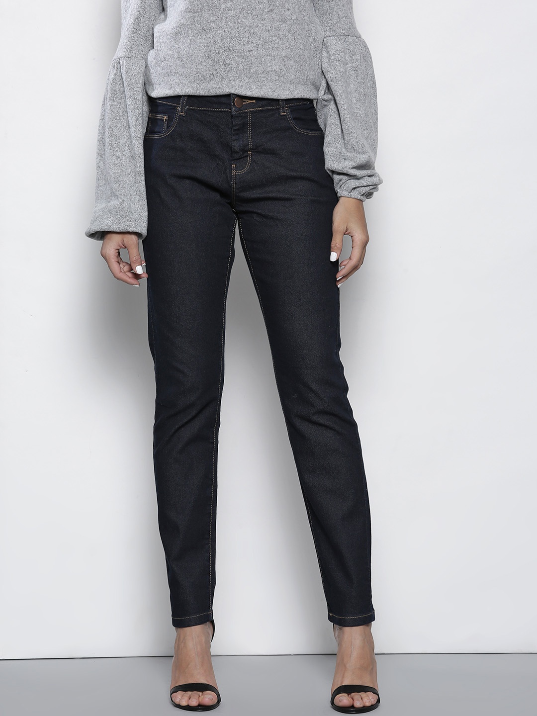 

DOROTHY PERKINS Women Navy Ashley Straight Fit Mid-Rise Clean Look Stretchable Jeans, Navy blue