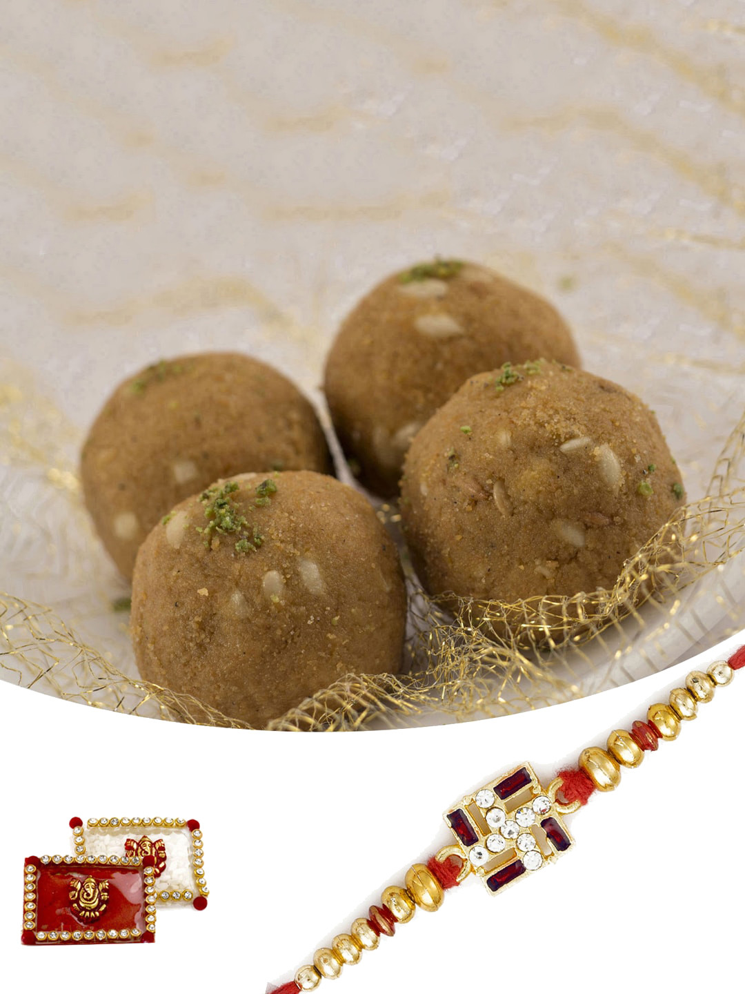 

Aapno Rajasthan Mung Dryfruit Laddu With Rakhi- 500 gms, Red