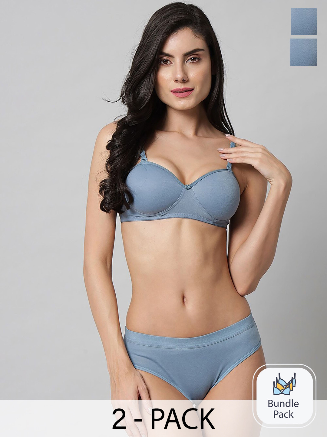 

AROUSY Pack Of 2 Cotton Non Padded Lingerie Set, Blue