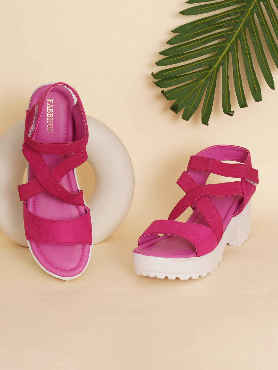 

FABBHUE Open Toe Platform Heels With Backstrap, Fuchsia