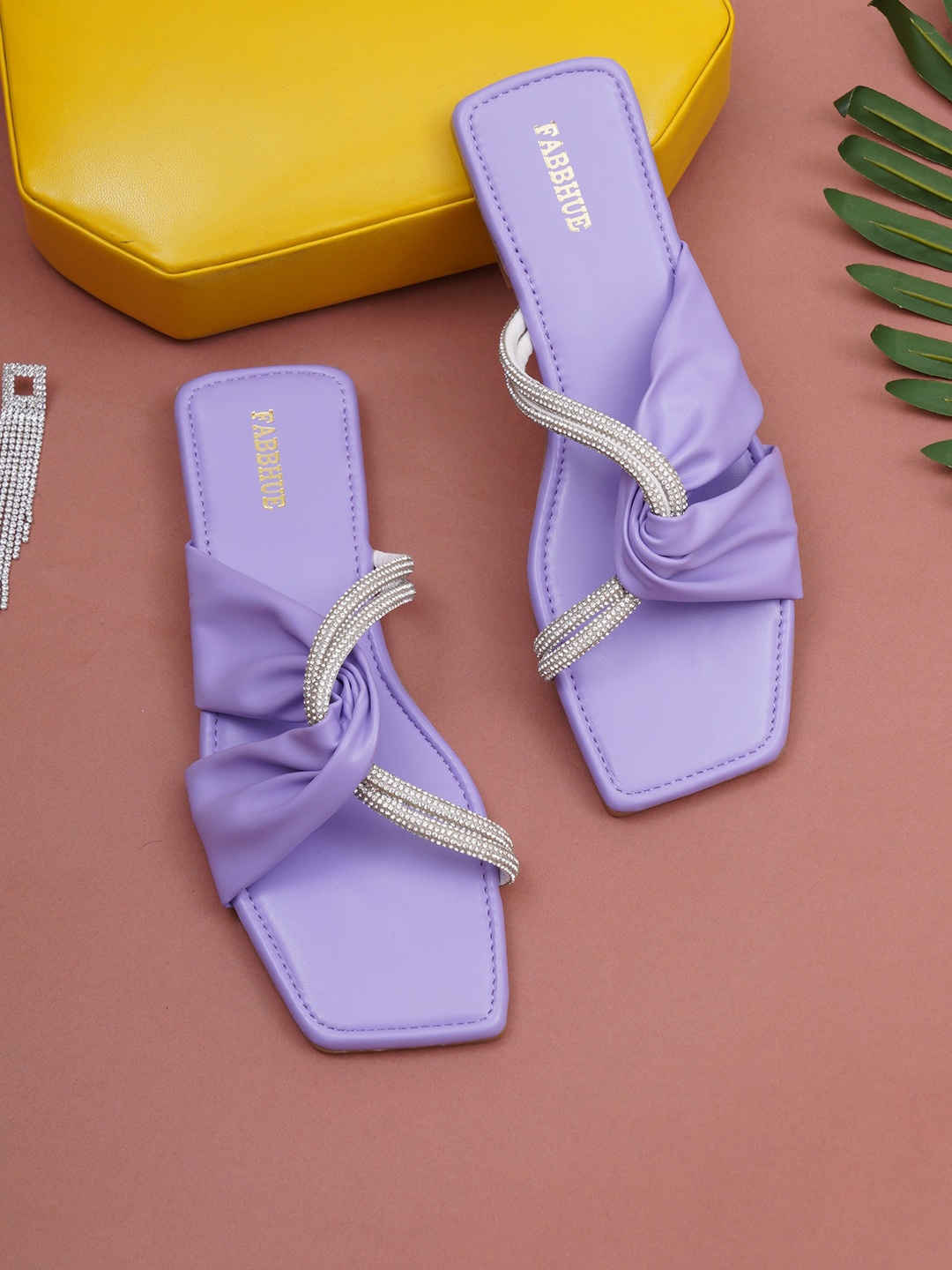 

FABBHUE Embellished Open Toe Flats, Purple
