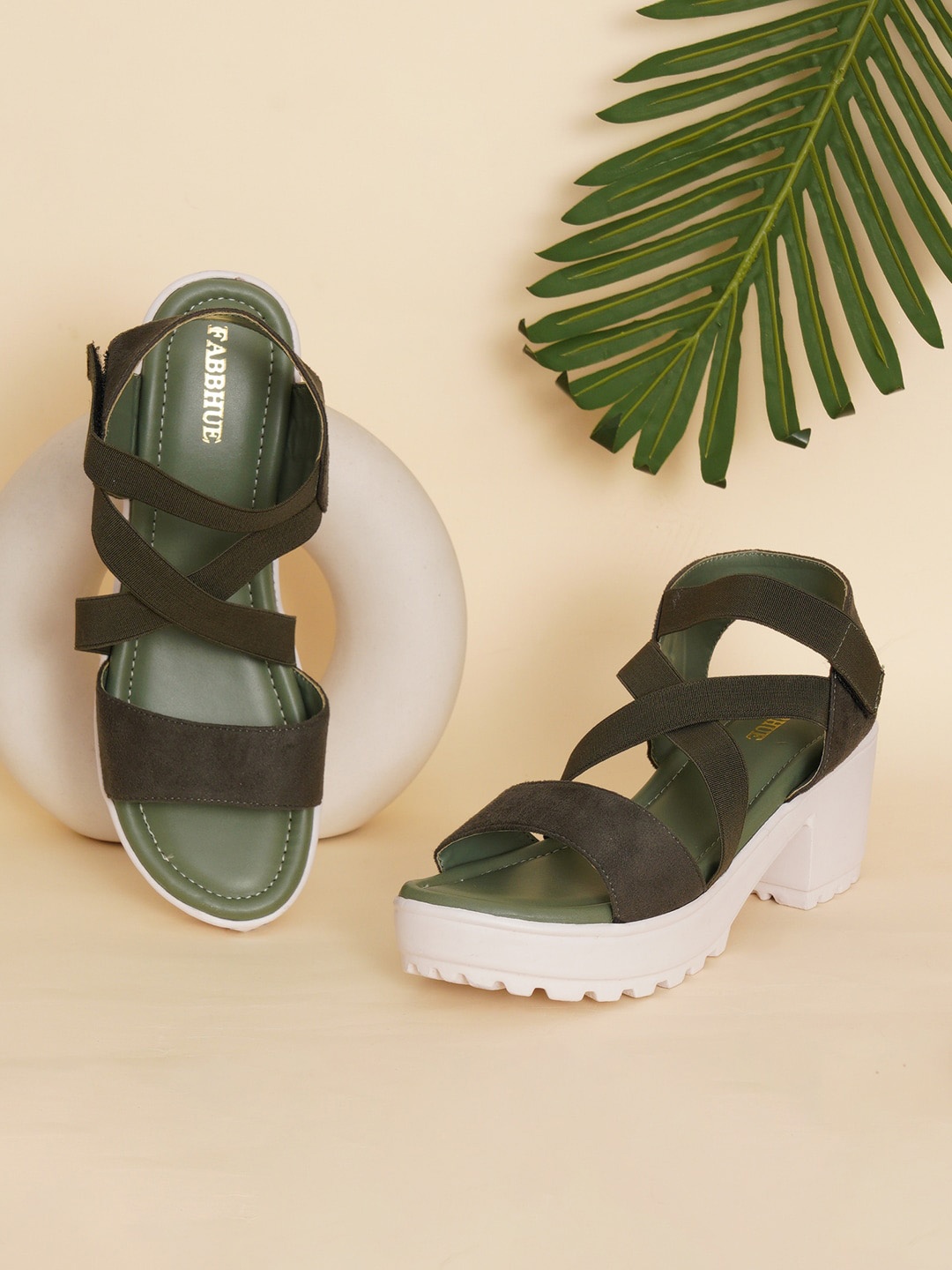 

FABBHUE Open Toe Platform Heels With Backstrap, Green