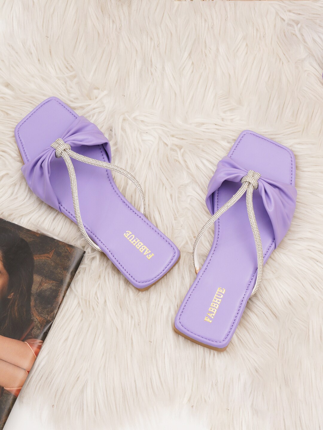 

FABBHUE Embellished Open Toe Flats, Purple