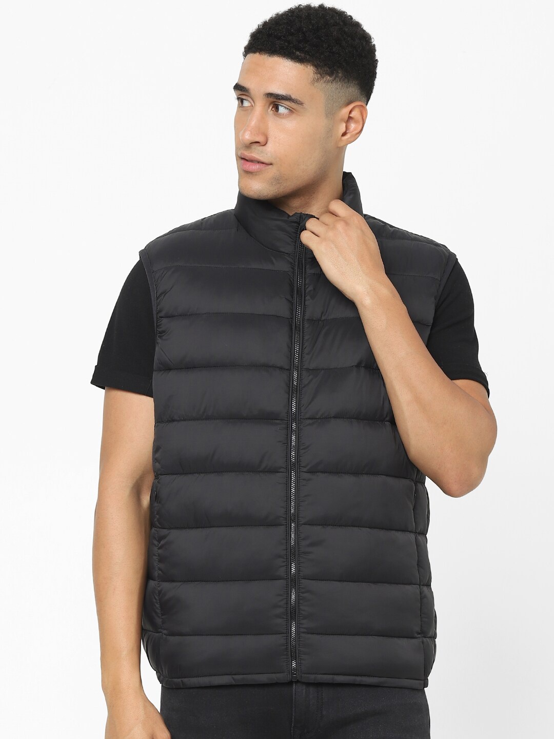 

Celio Mock Collar Puffer Jacket, Black