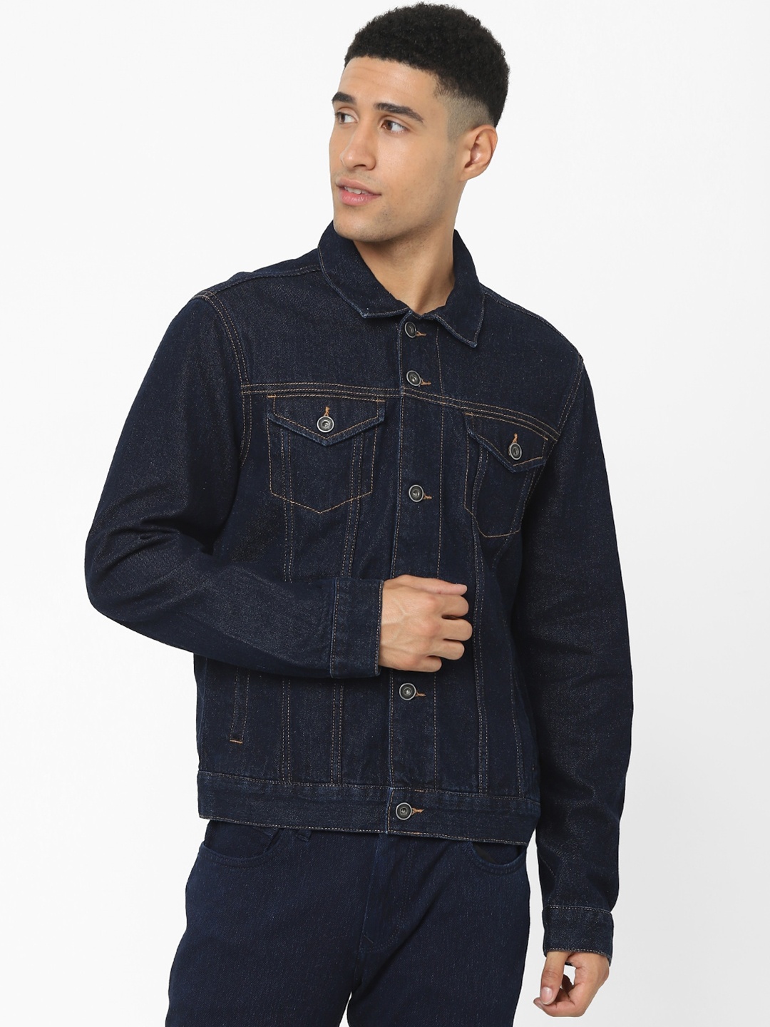 

Celio Spread Collar Cotton Denim Jacket, Blue