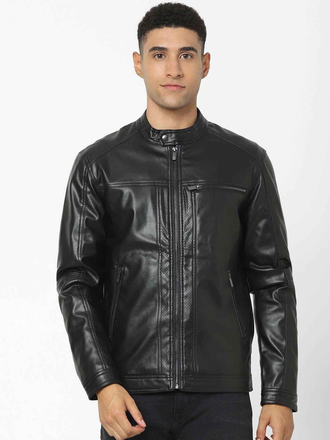 

Celio Mock Collar Biker Jacket, Black