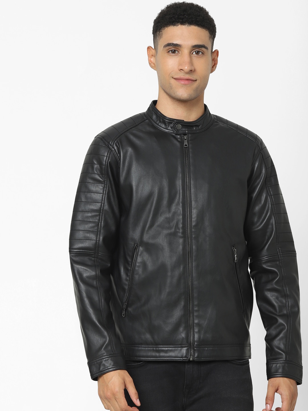 

Celio Mock Collar Biker Jacket, Black