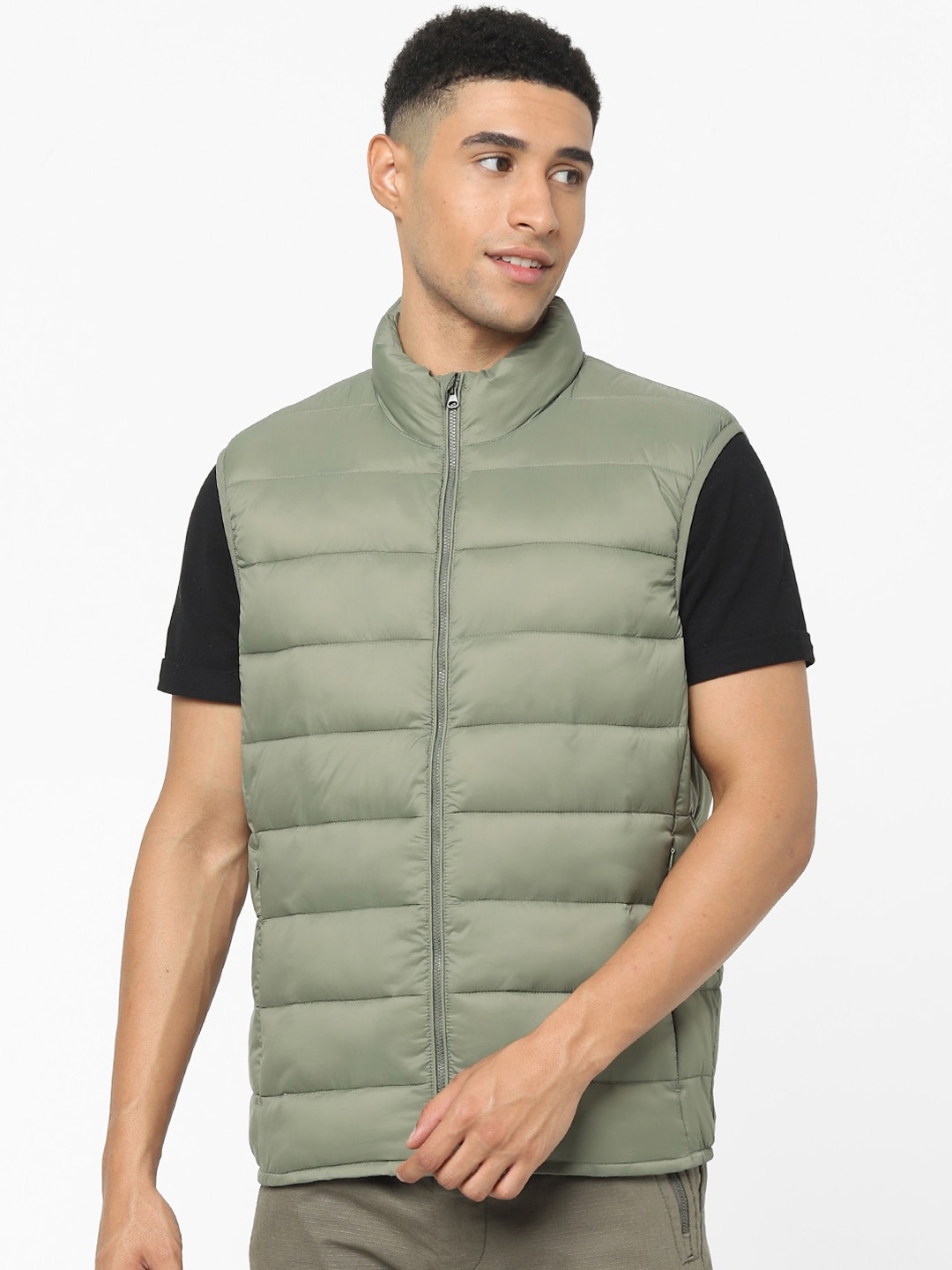 

Celio Mock Collar Sleeveless Zip Detail Puffer Jacket, Khaki