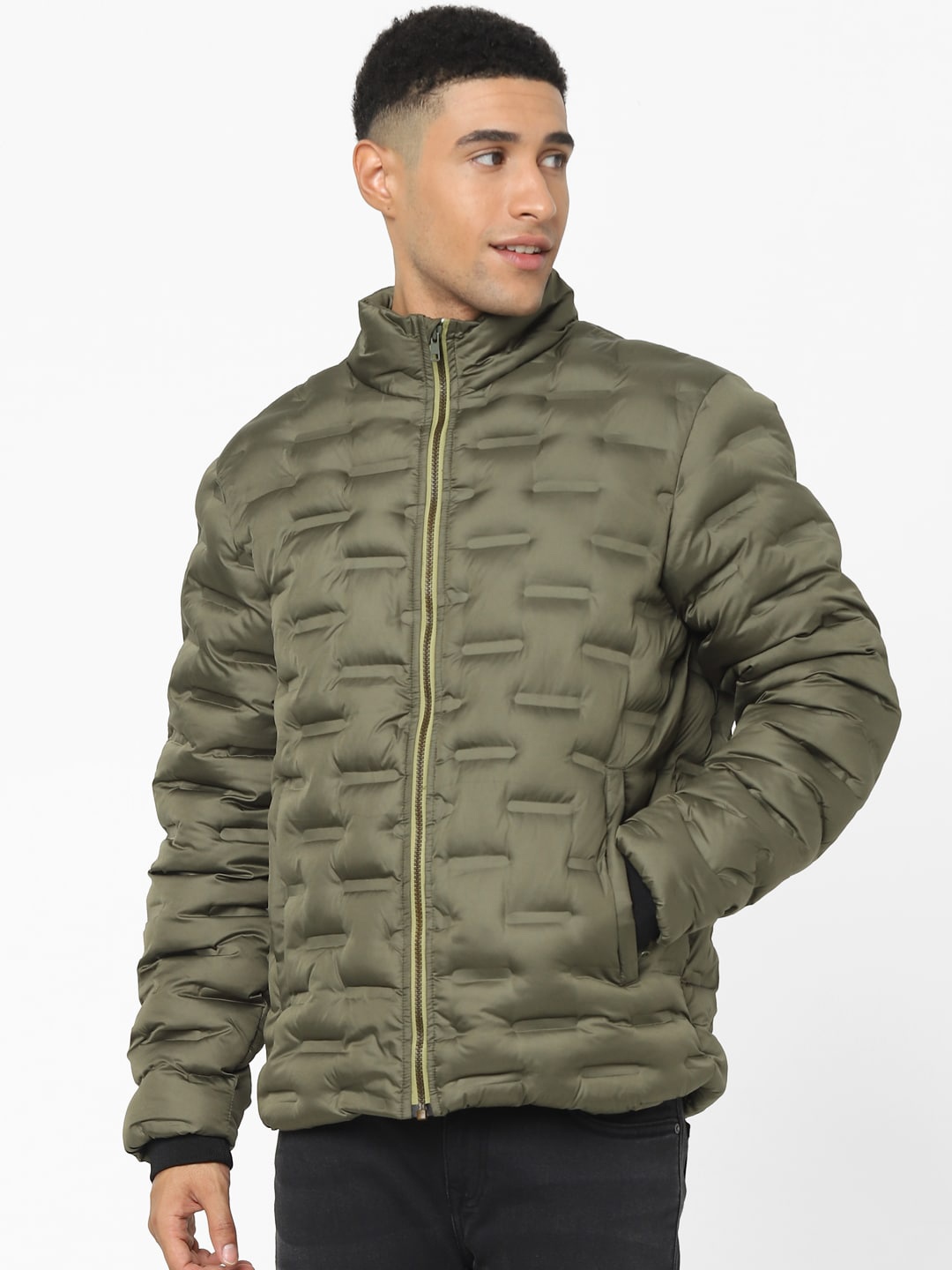 

Celio Stand Collar Puffer Jacket, Olive