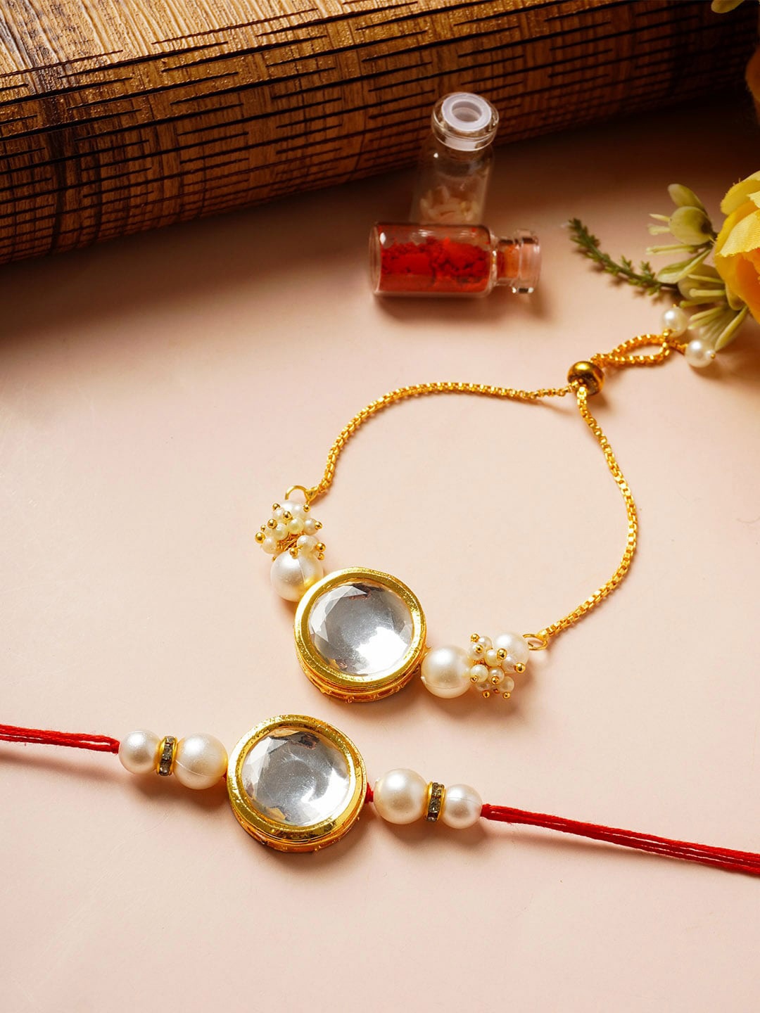 

Urmika Set Of 2 Bhaiya Bhabhi Rakhi, Gold