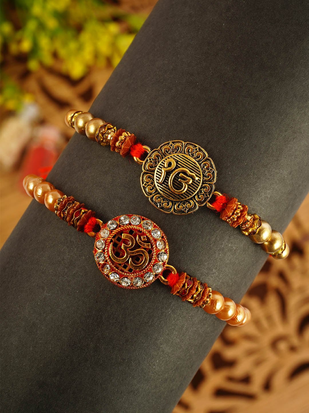 

Urmika Set Of 2 Beaded Thread Rakhis, Red