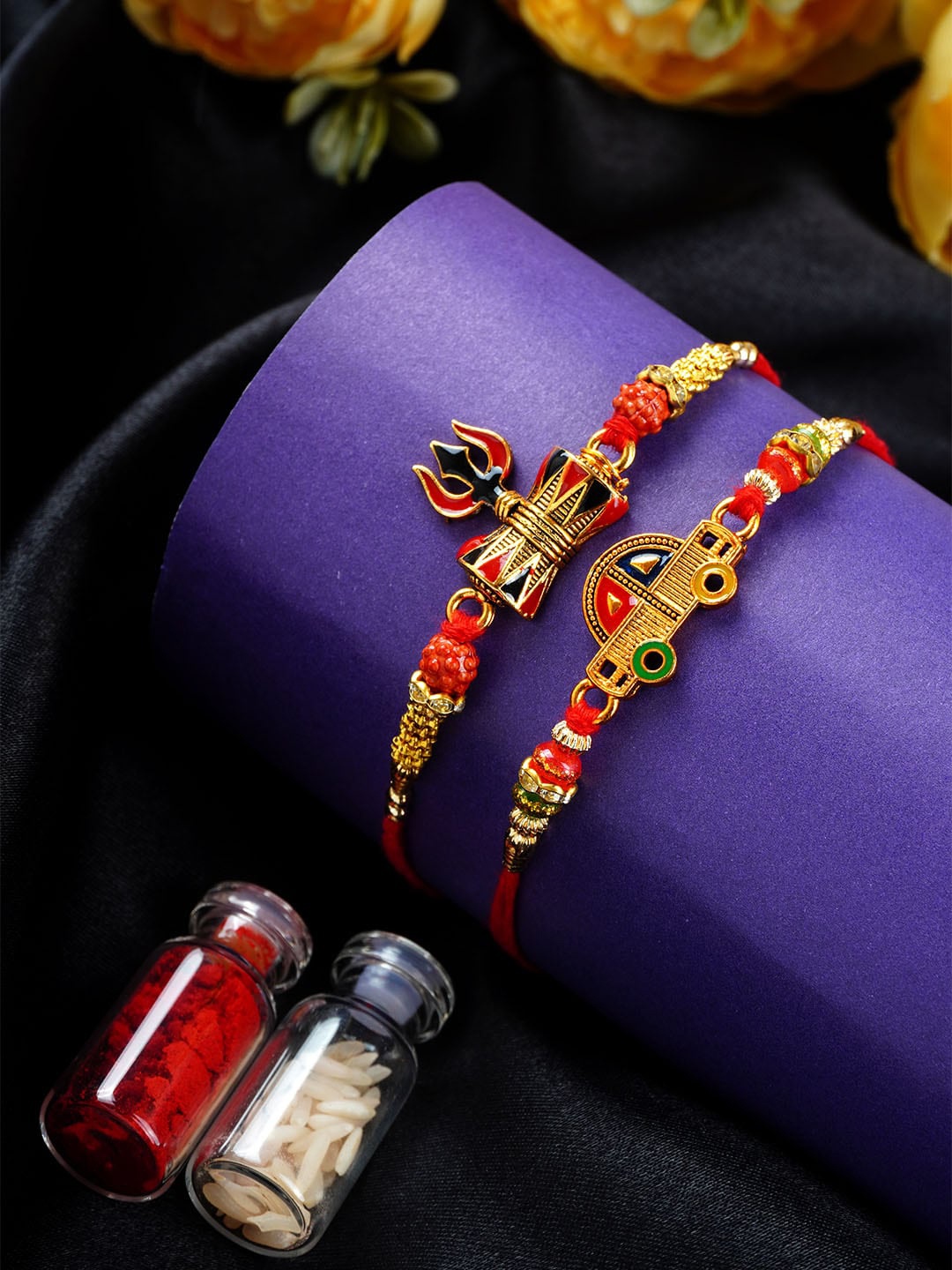 

Urmika Unisex Set Of 2 Beaded Thread Rakhis, Red