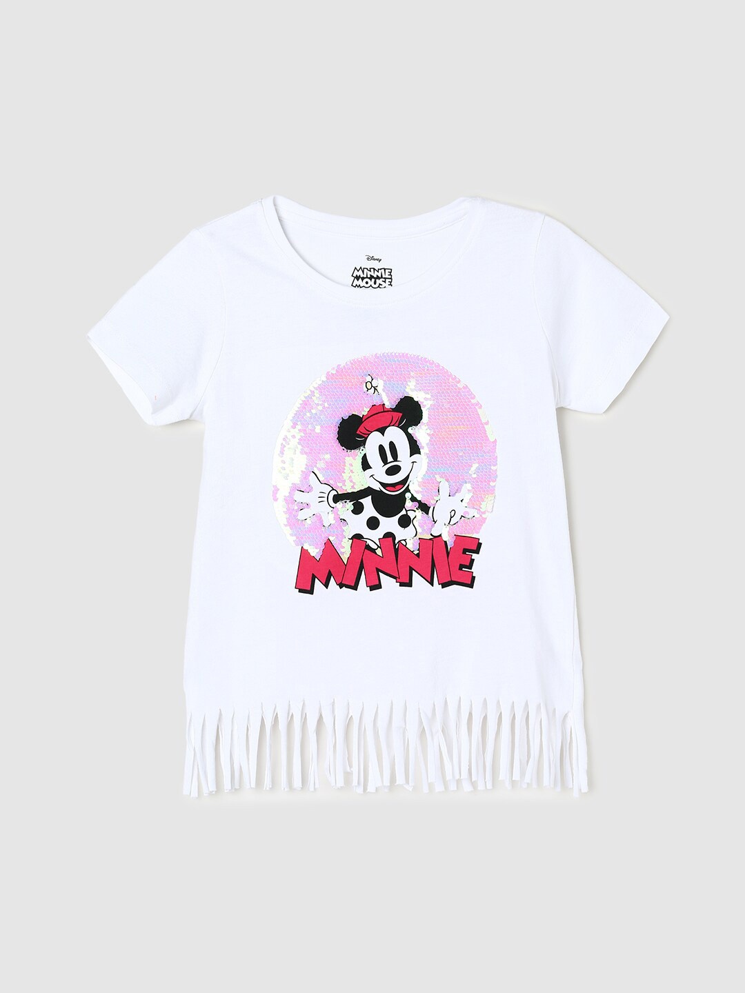 

max Girls Minnie Mouse Printed Pure Cotton T-shirt, White