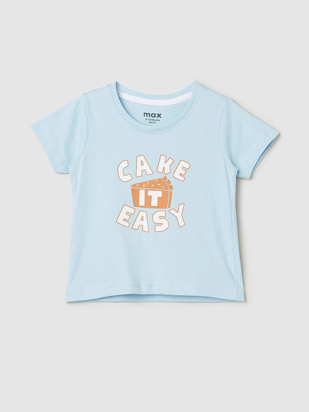 

max Boys Typography Printed Pure Cotton T-shirt, Blue