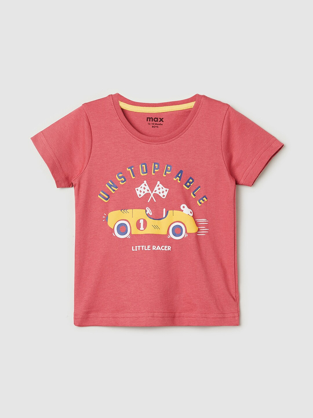 

max Infant Boys Typography Printed Pure Cotton T-shirt, Coral