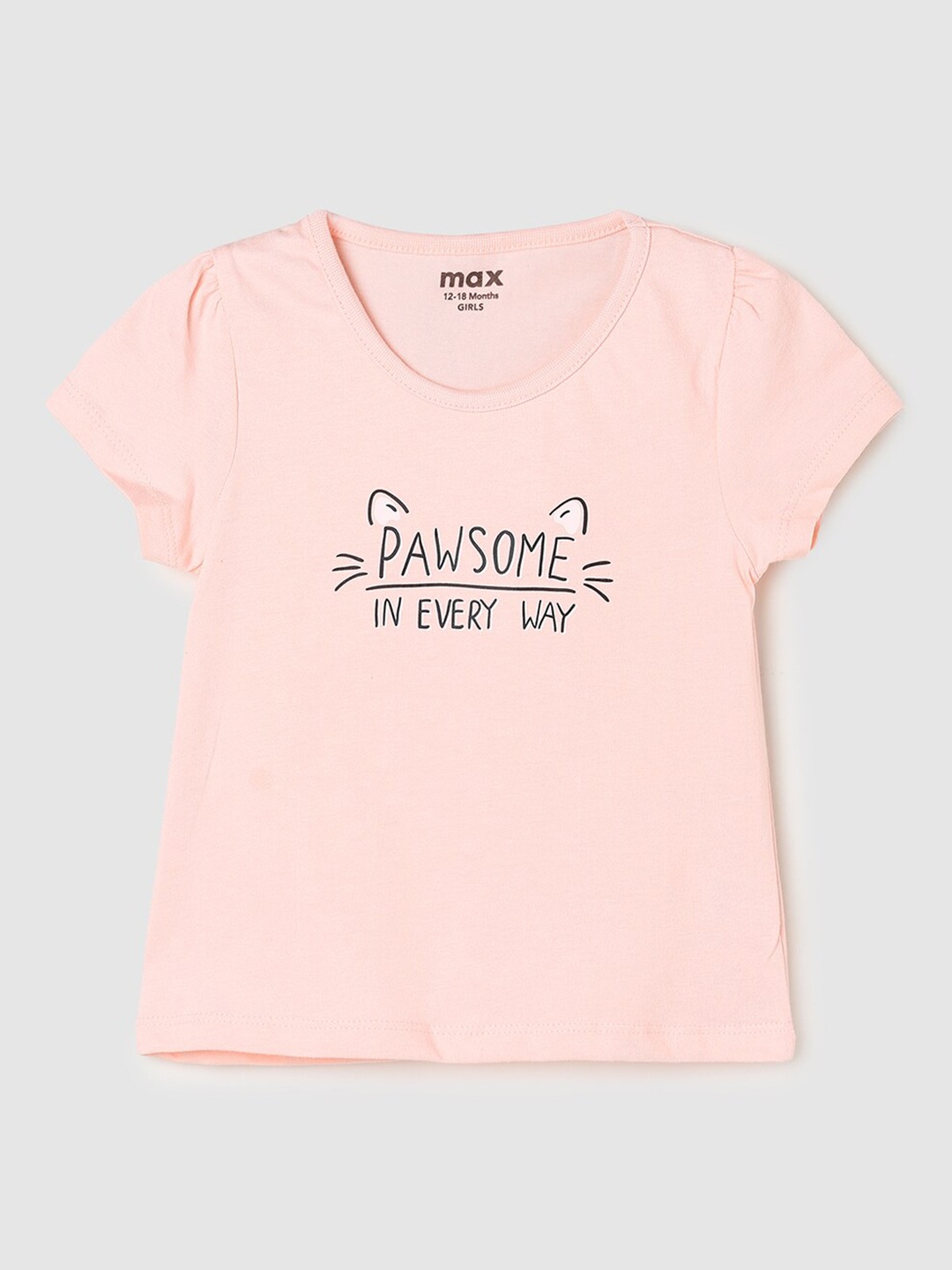 

max Infant Girls Typography Printed Cotton T-shirt, Pink