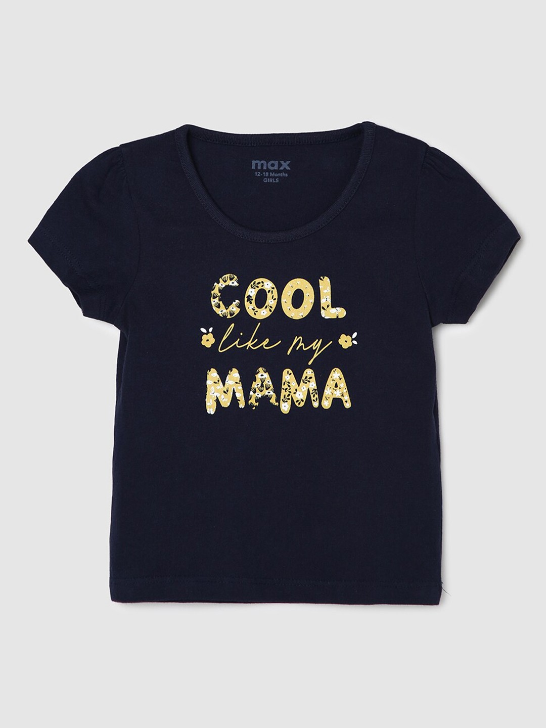 

max Girls Typography Printed Cotton T-Shirt, Navy blue