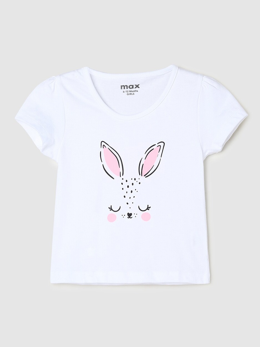 

max Infants Girls Graphic Printed Cotton T-shirt, White