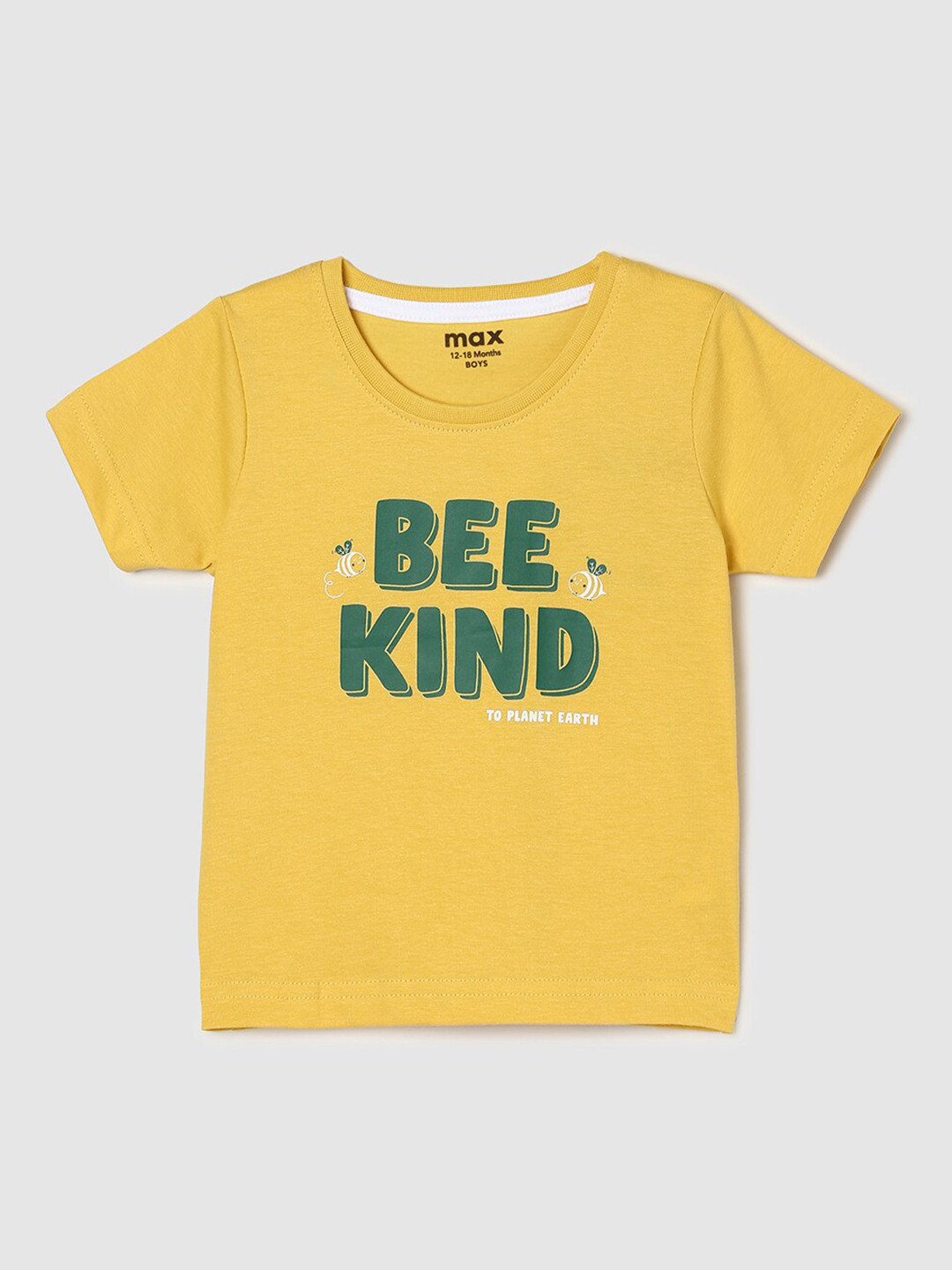 

max Infant Boys Typography Printed Cotton T-shirt, Yellow