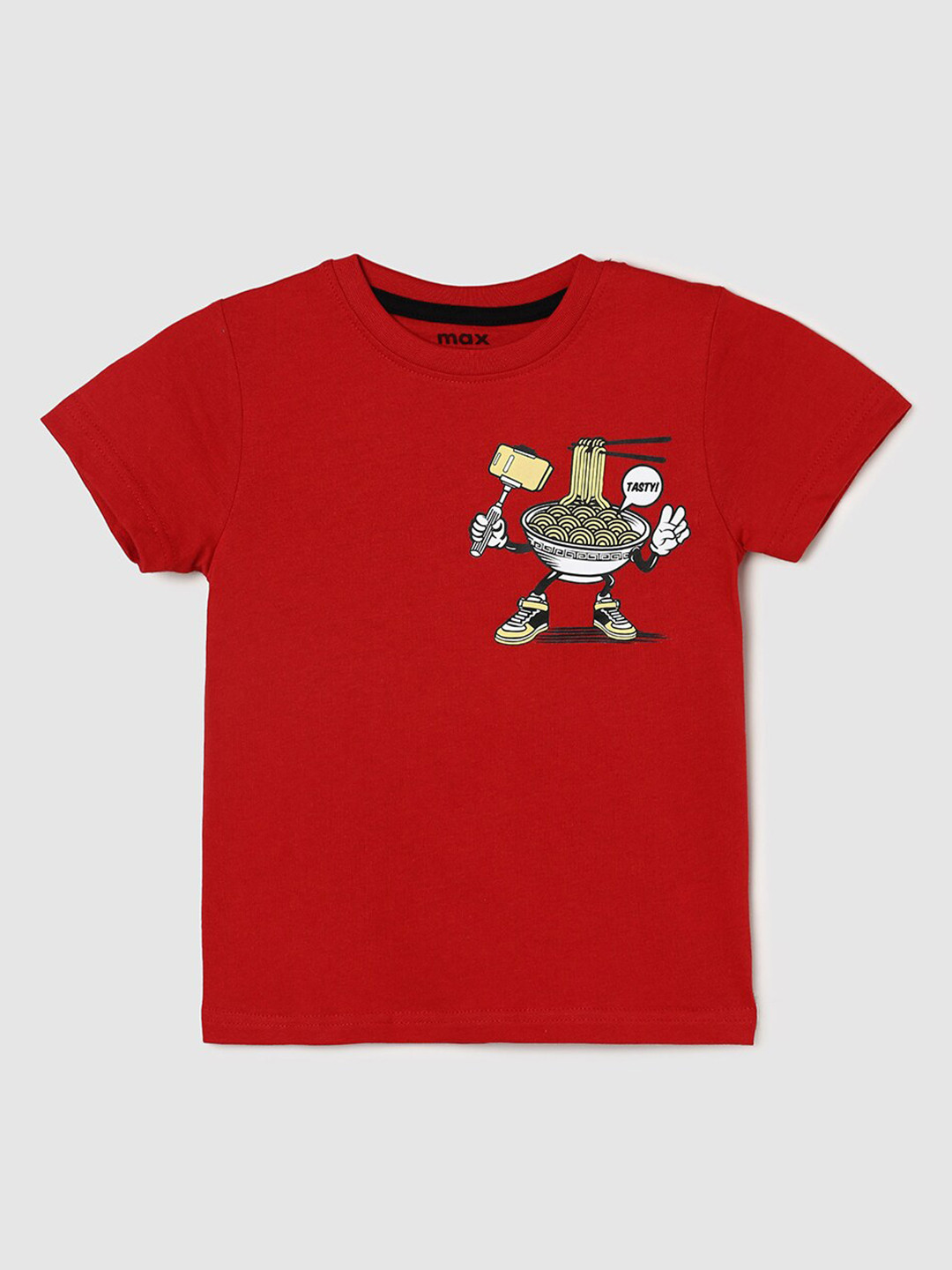

max Boys Round Neck Cotton T-shirt, Red