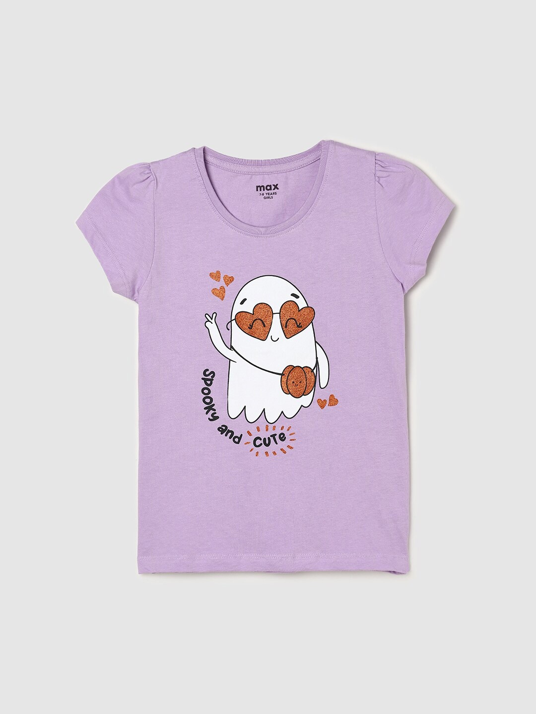 

max Girls Graphic Printed Cotton T-shirt, Purple