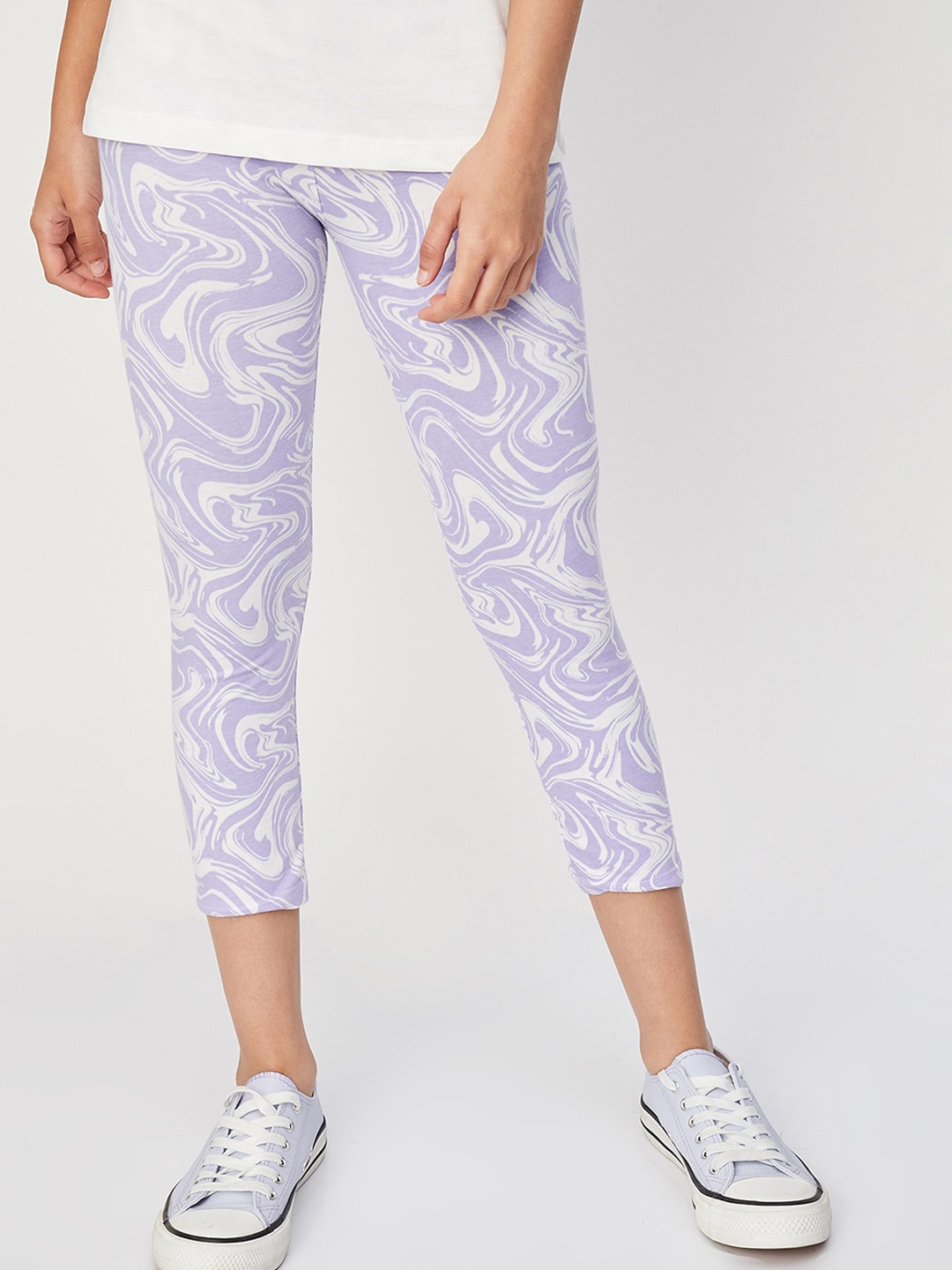 

max Girls Printed Cotton Ankle Length Leggings, Lavender