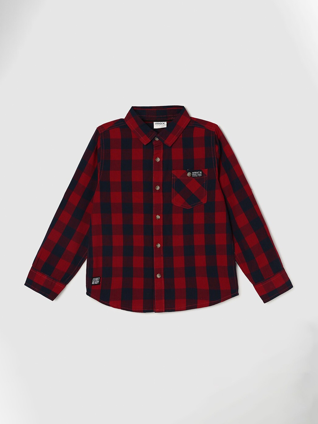 

max Boys Buffalo Checked Cotton Opaque Casual Shirt, Red