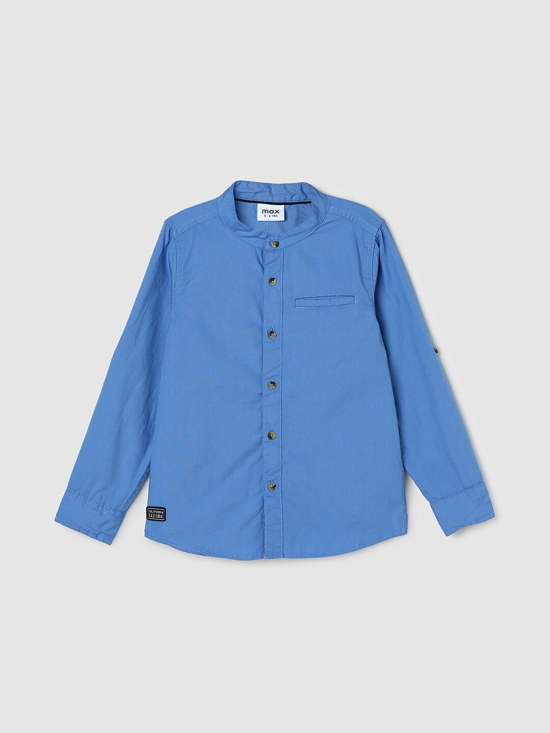 

max Boys Cotton Mandarin Collar Opaque Casual Shirt, Blue