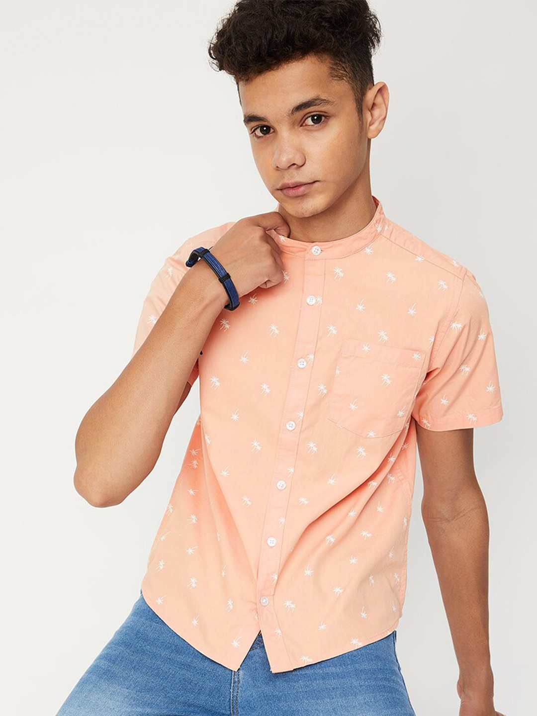 

max Boys Conversational Printed Casual Shirt, Orange