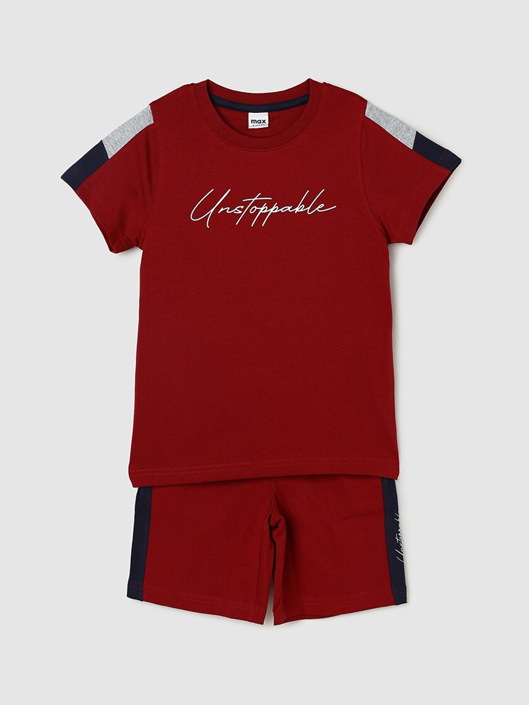 

max Boys Graphic Printed Pure Cotton T-shirt With Shorts, Maroon