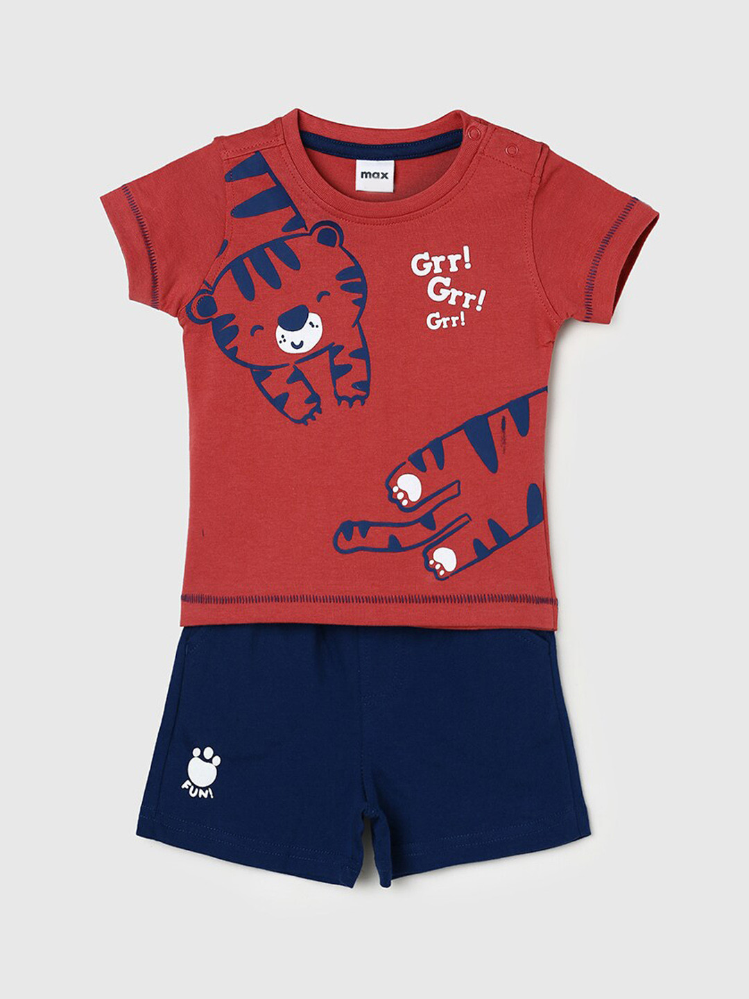 

max Boys Graphic Printed Pure Cotton T-shirt With Shorts, Red