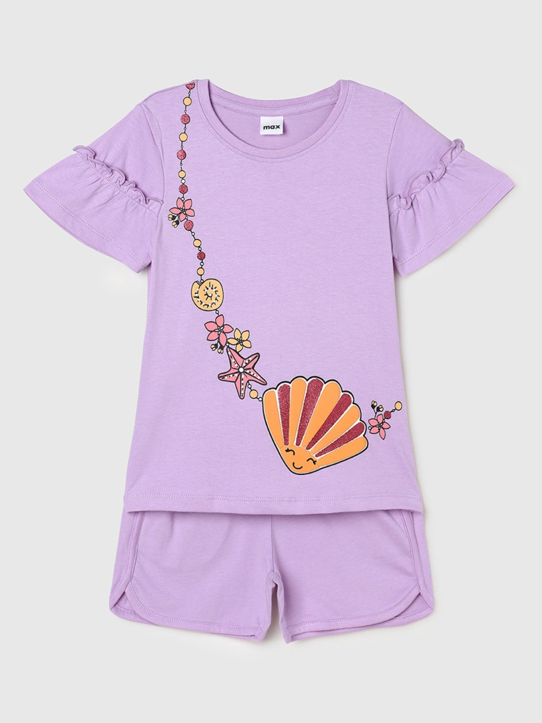 

max Girls Graphic Printed Pure Cotton T-shirt With Shorts, Purple