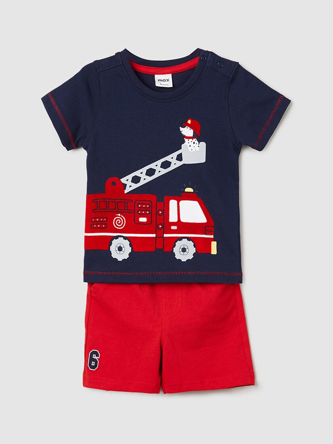 

max Boys Graphic Printed Pure Cotton T-shirt With Shorts, Navy blue
