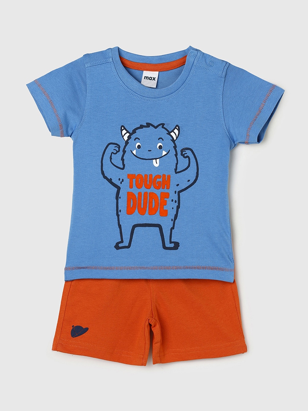 

max Boys Graphic Printed Pure Cotton T-shirt With Shorts, Orange