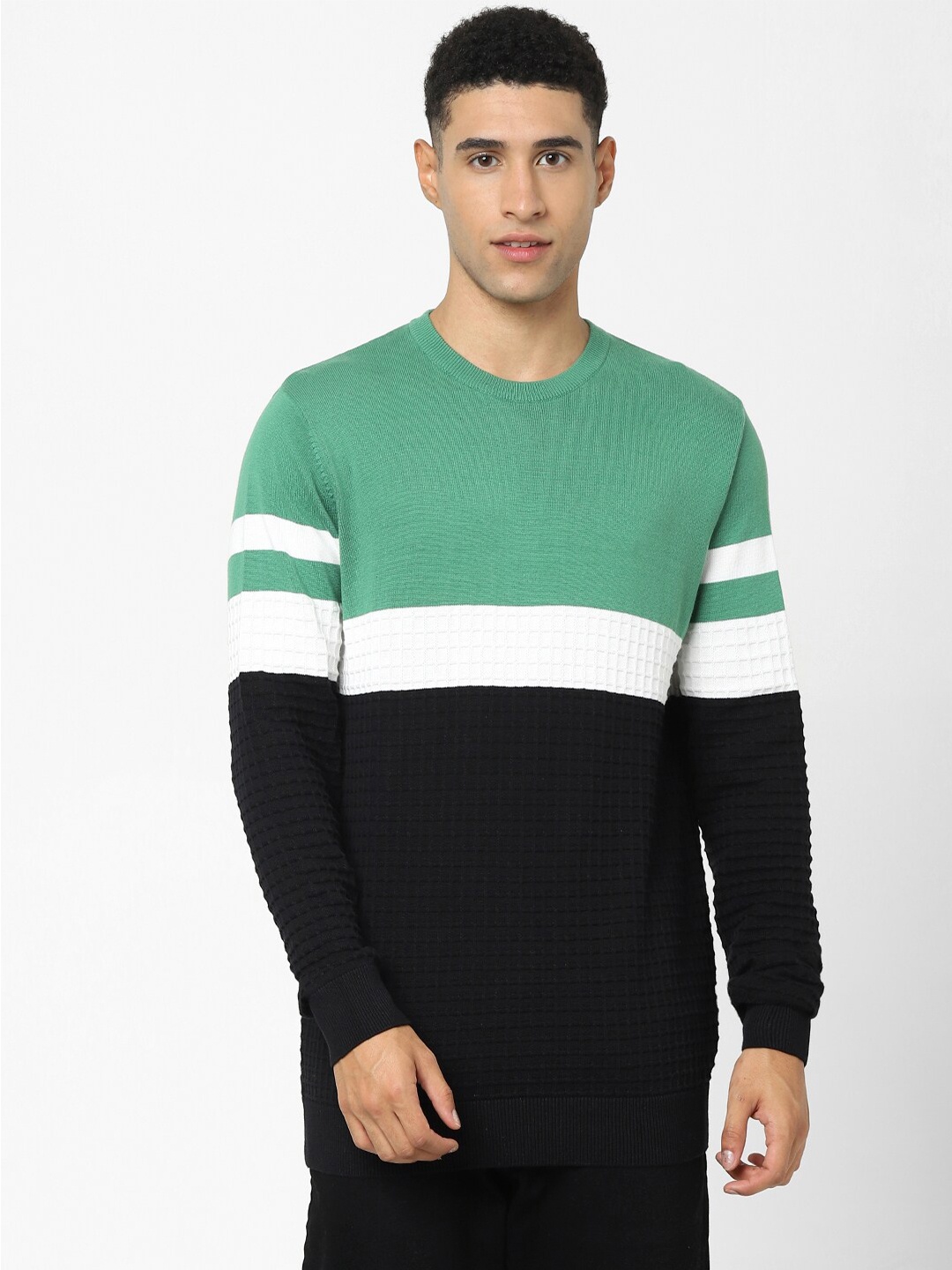 

Celio Cotton Colourblocked Pullover, Green