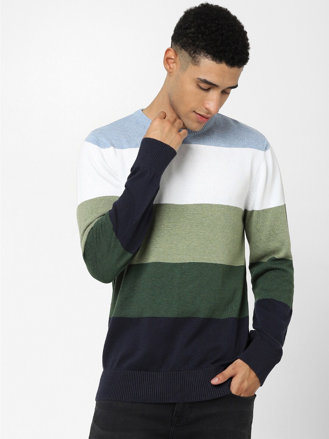 

Celio Colourblocked Cotton Pullover, Green
