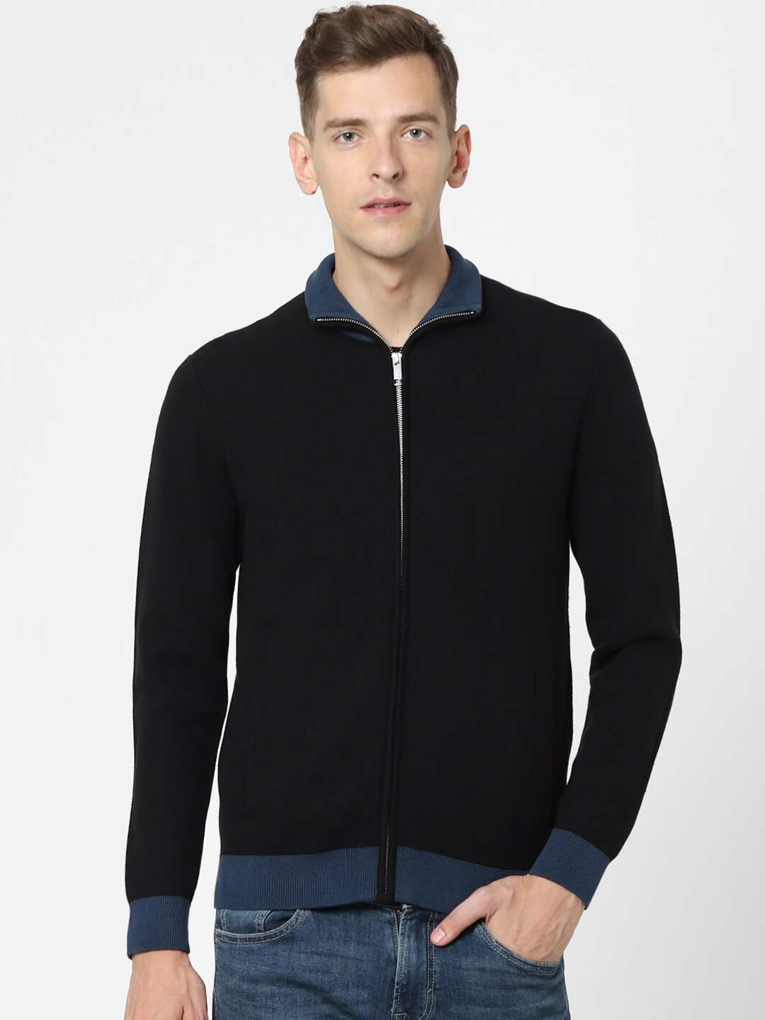 

Celio Spread Collar Long Sleeves Cotton Cardigan, Black