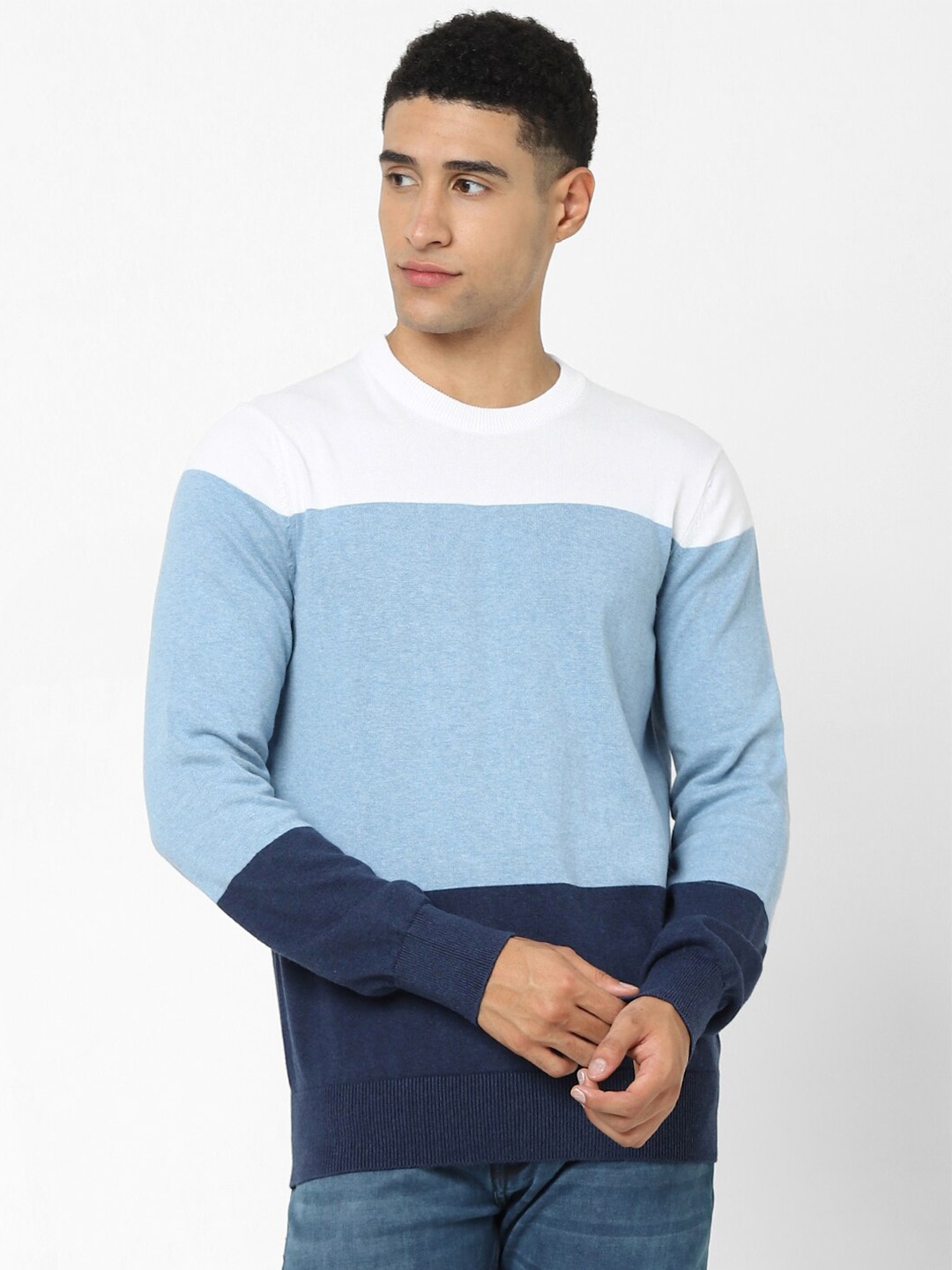 

Celio Colourblocked Cotton Pullover, Navy blue