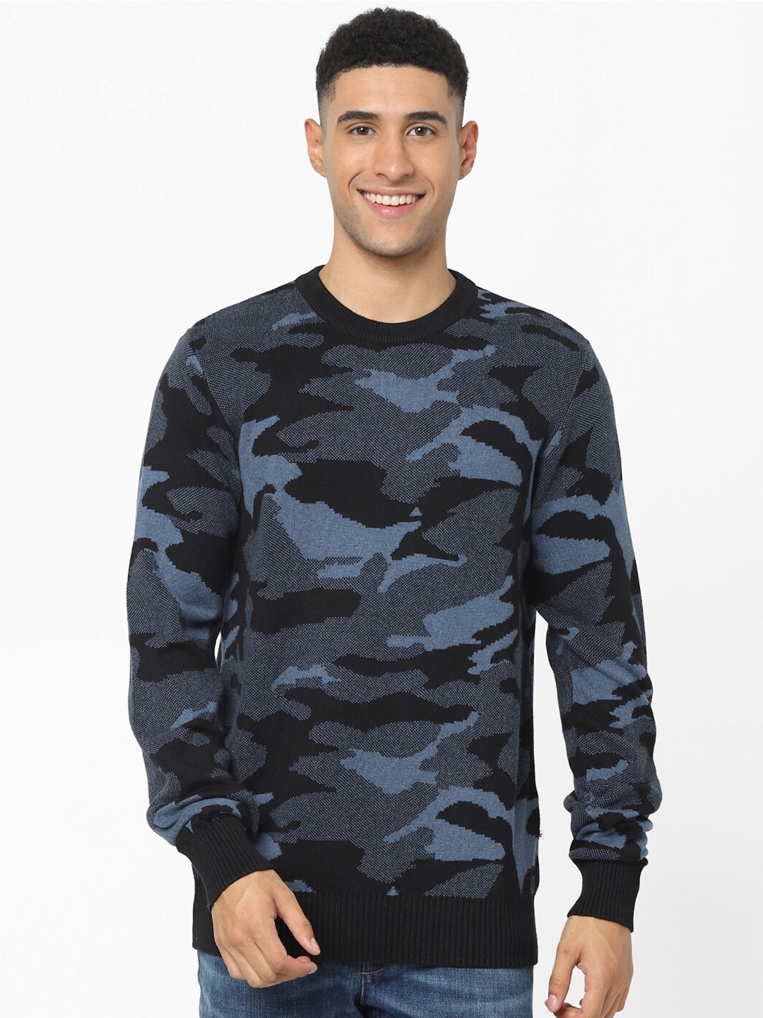 

Celio Camouflage Printed Cotton Pullover, Navy blue