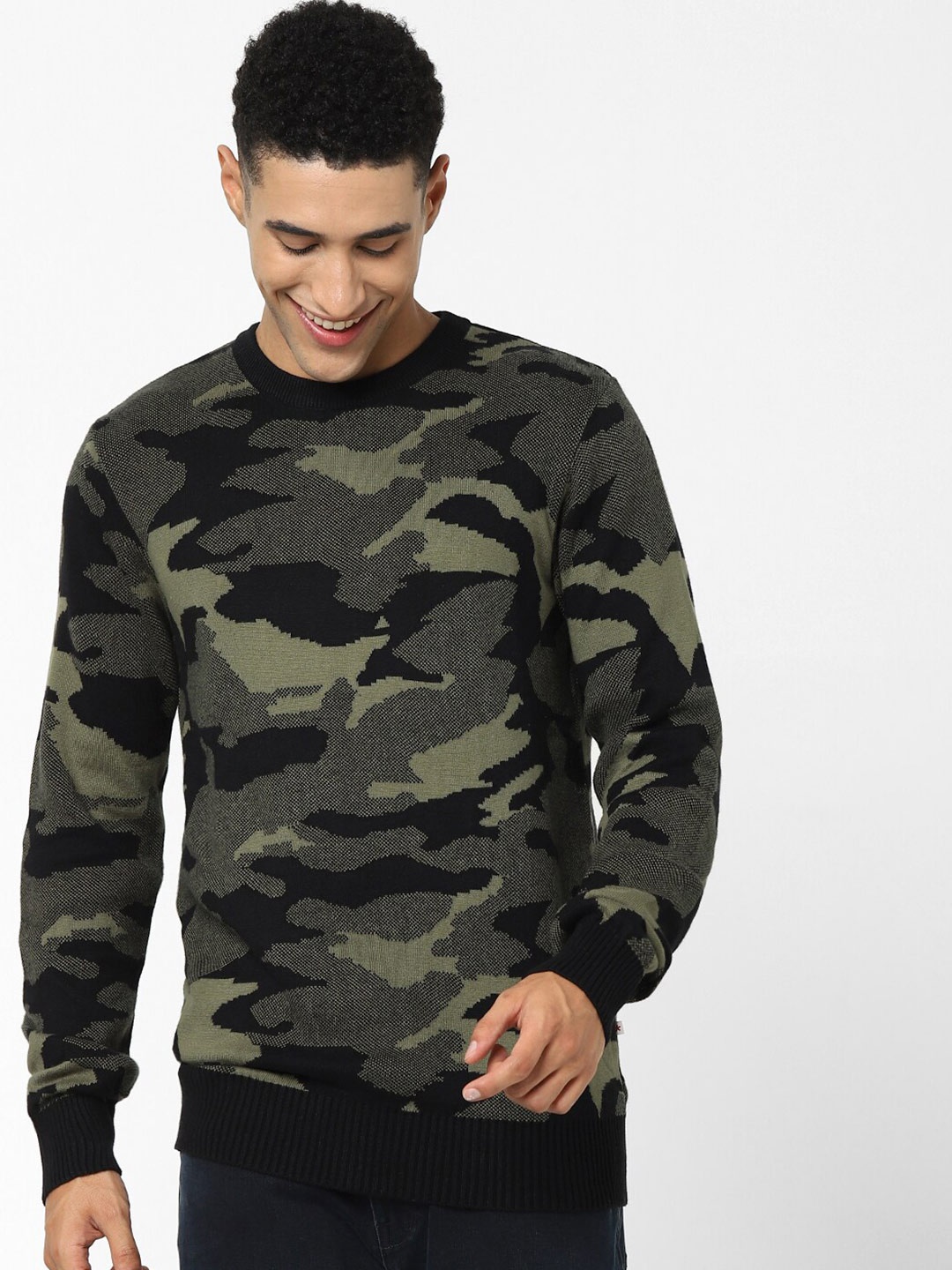 

Celio Camouflage Printed Cotton Pullover, Khaki