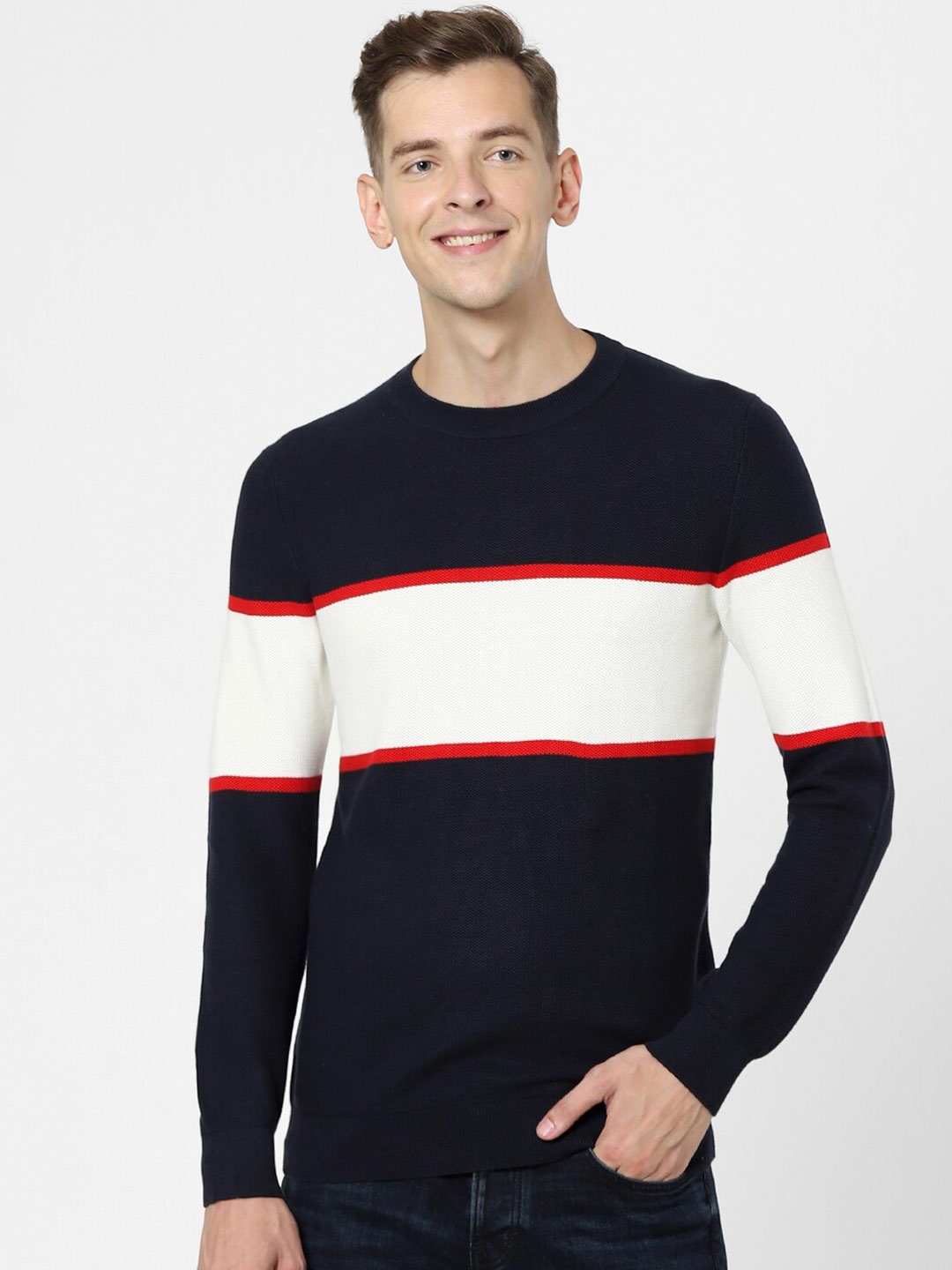 

Celio Striped Cotton Pullover, Navy blue
