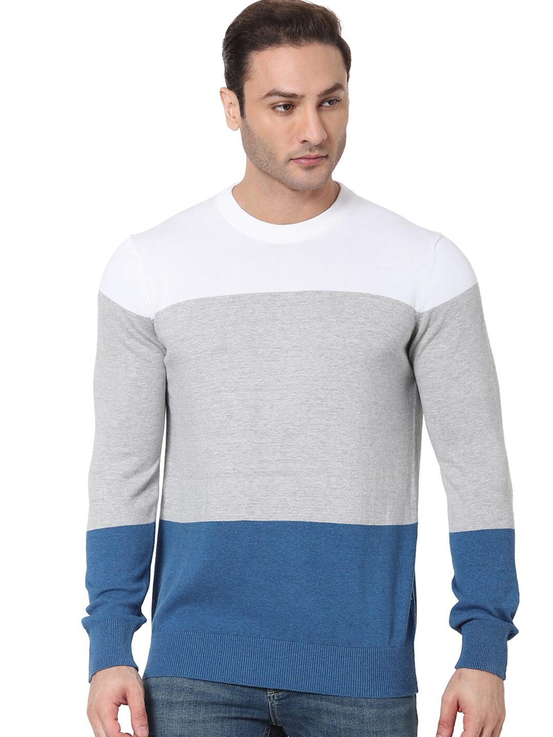 

Celio Colourblocked Cotton Pullover, Grey