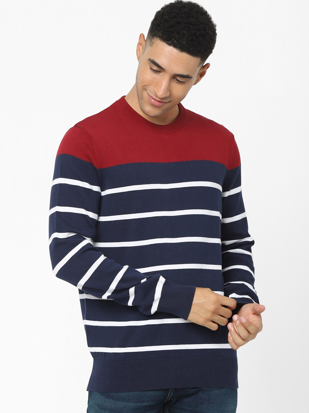 

Celio Striped Cotton Pullover, Red