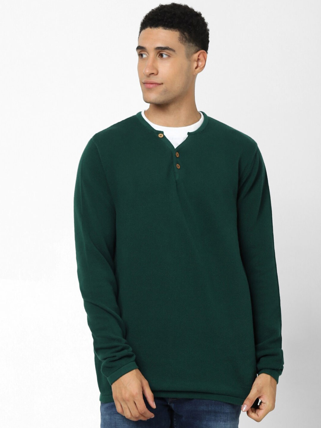 

Celio Henley Neck Cotton Pullover, Green