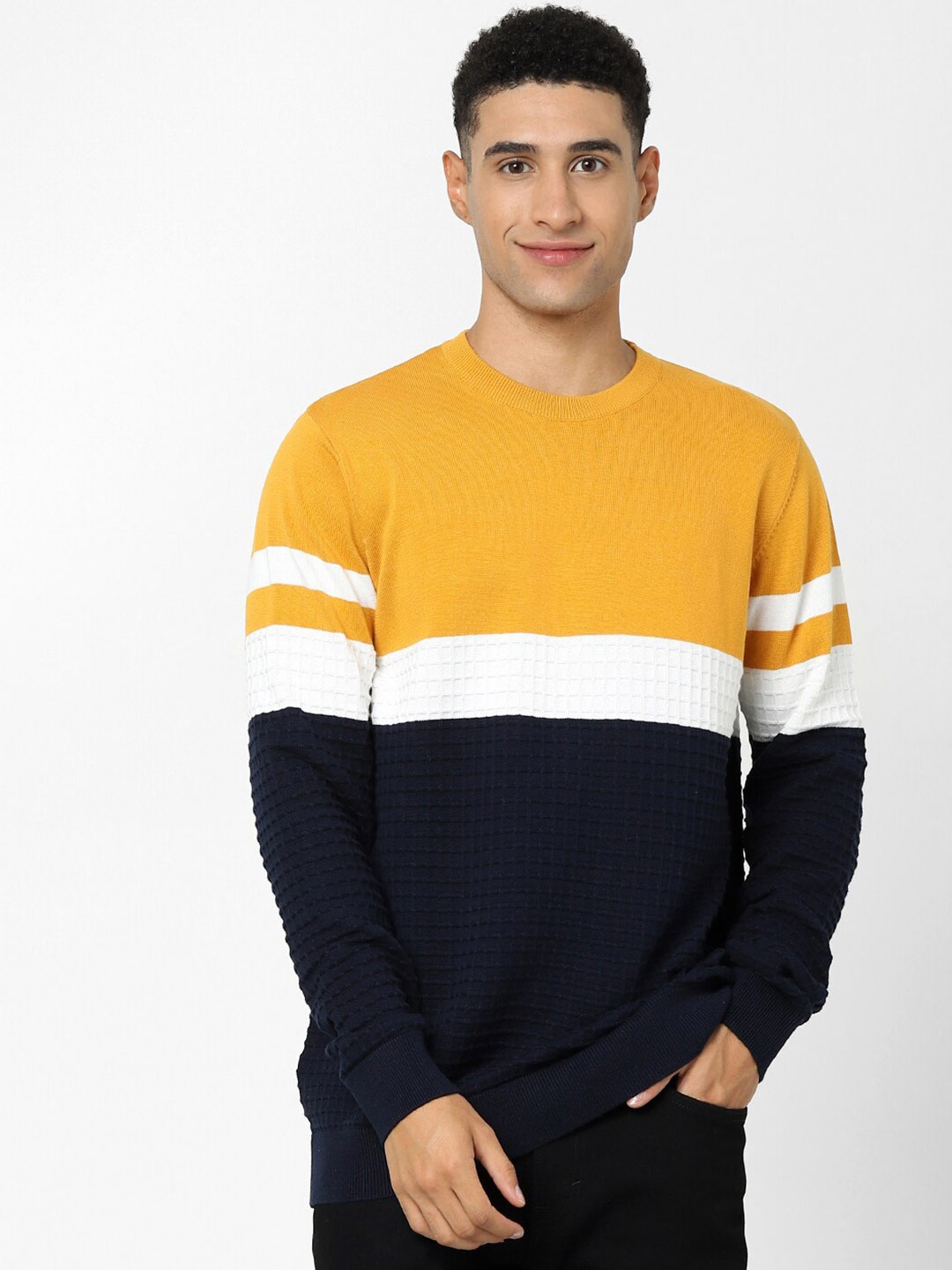 

Celio Colourblocked Cotton Pullover, Mustard