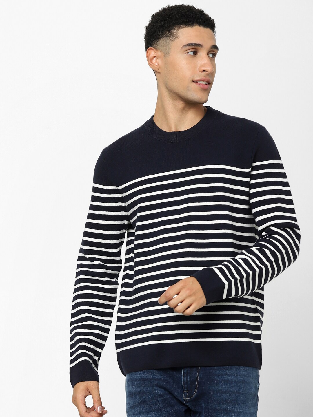 

Celio Striped Cotton Pullover, Navy blue