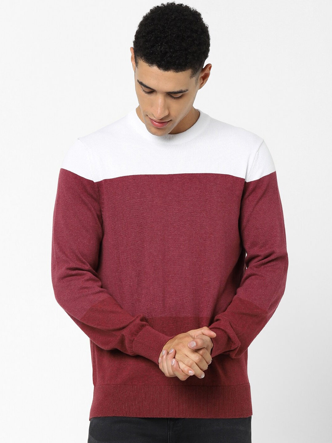 

Celio Colourblocked Cotton Pullover, Burgundy