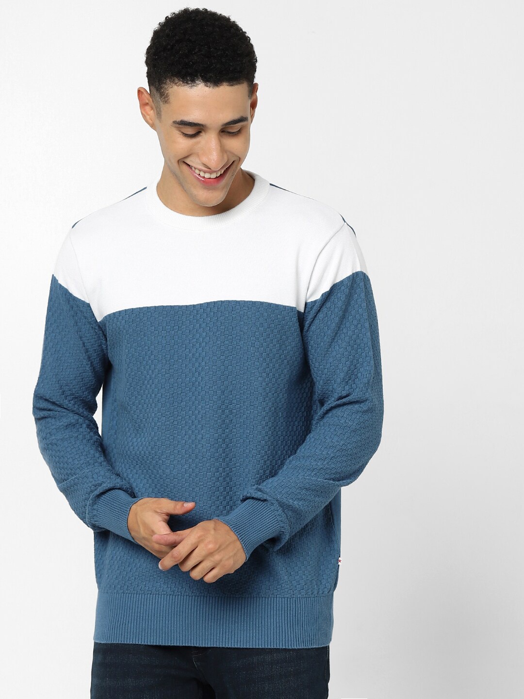 

Celio Colourblocked Cotton Pullover, Blue