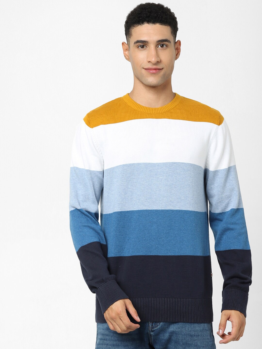 

Celio Striped Round Neck Cotton Pullover, Navy blue